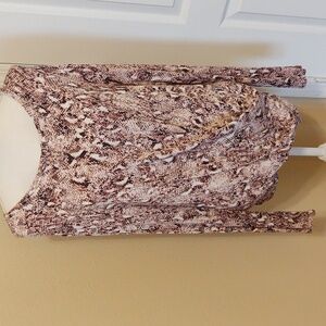 New Directions Pink and White Long Sleeve Snakeskin Look Blouse